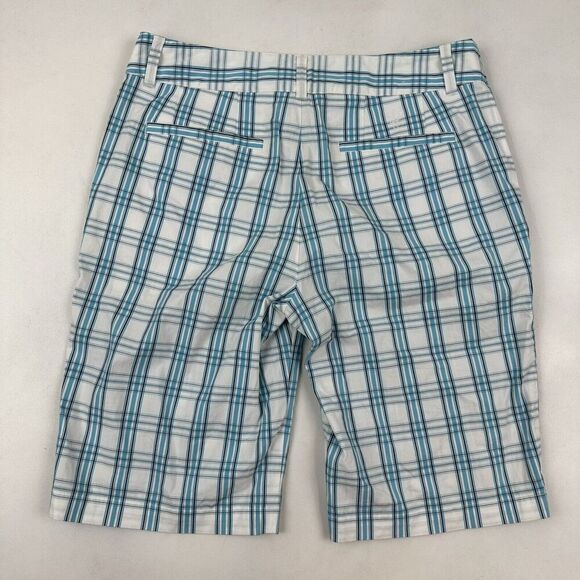 Ashworth White Blue Plaid Bermuda Shorts Size 6 Flat Front Cotton Blend Stretch - Picture 7 of 8